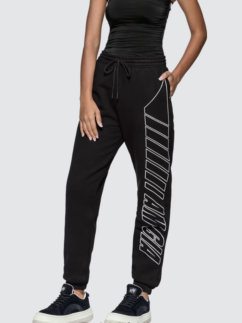 I.AM.GIA Black Taja Jogger Pants with White Side Graphic